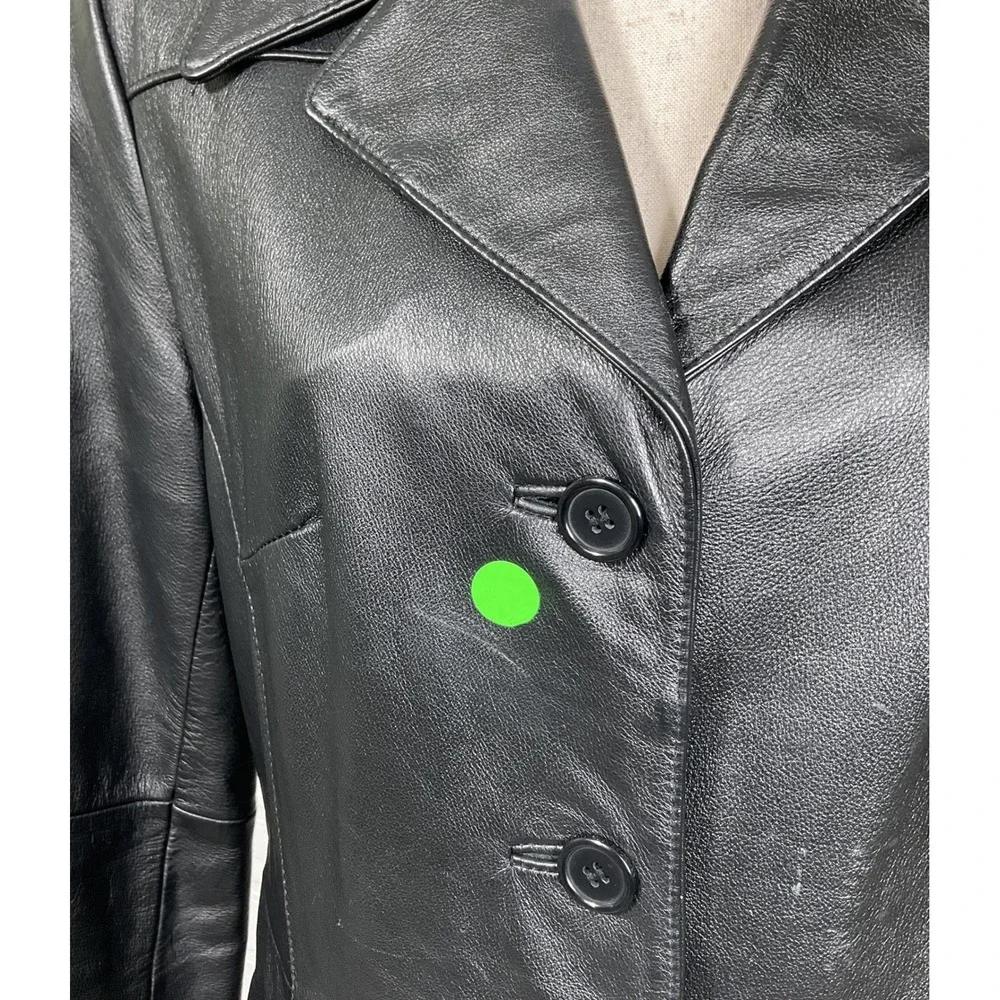 Wilsons Leather Jacket Women M Black Button‎ Classic Jacket  VTG